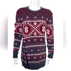 Ann Taylor Wool Blend Maroon Gray Nordic Tunic Sweater. Small
